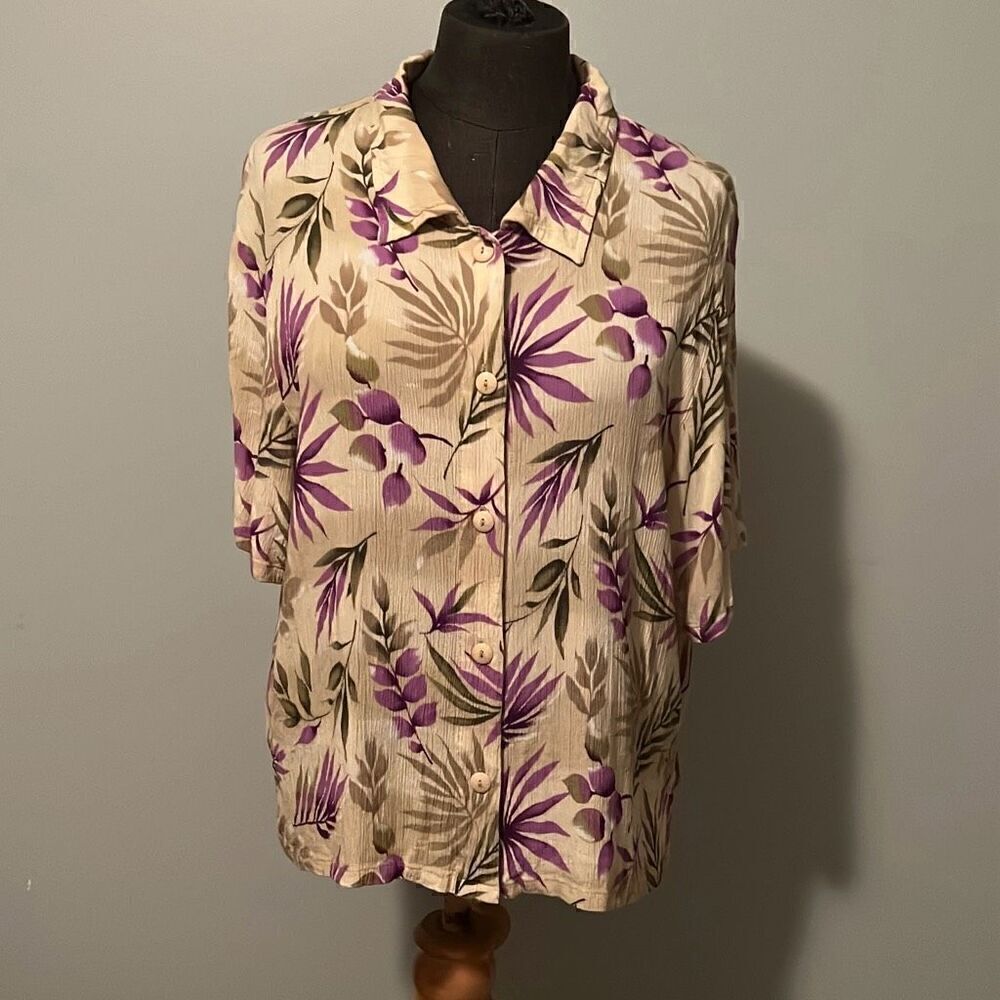 Kathie Lee Collection Women's Floral Button Front Blouse